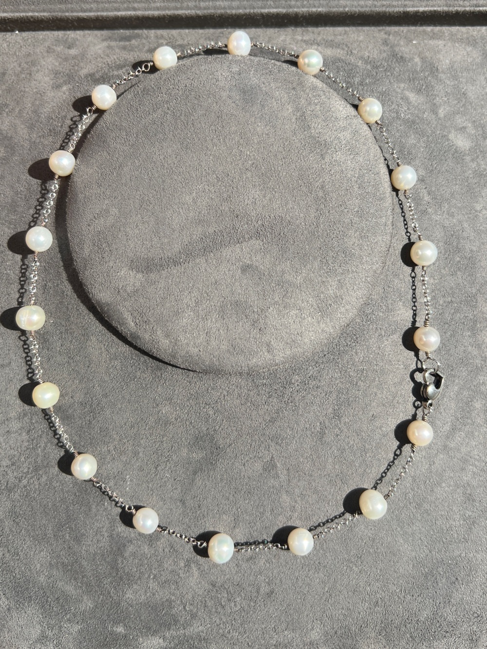 Fortunoff Freshwater Pearl Sterling Silver 925 Station Necklace - Picture 2 of 5